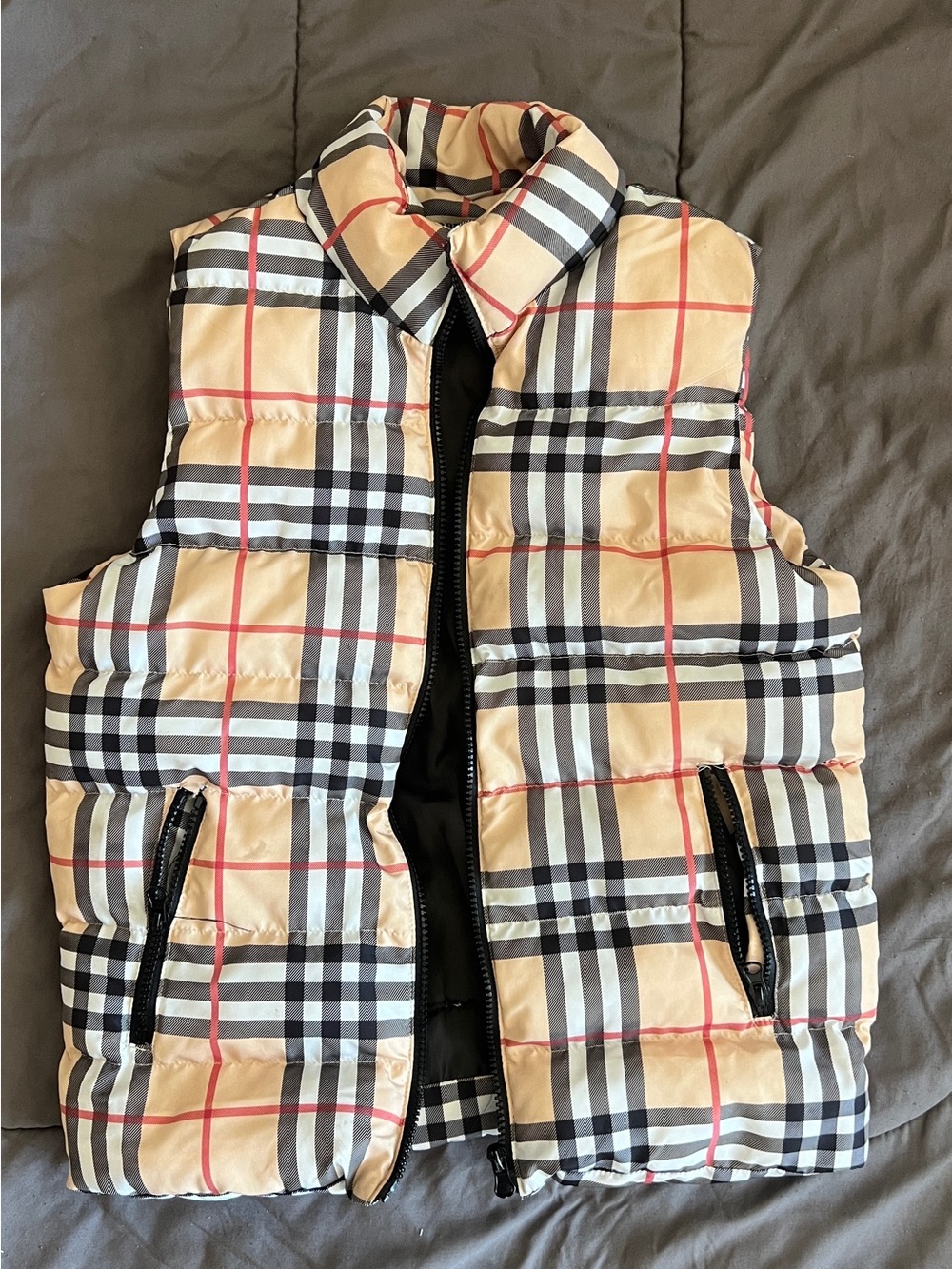 Burberry-Style Kids Beige Plaid Puffer Vest